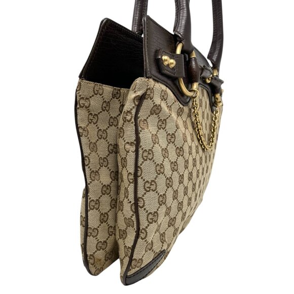 GUCCI Vintage Monogram Horsebit Chain Shoulder Bag Beige Brown Canvas [105425] - Picture 7 of 13